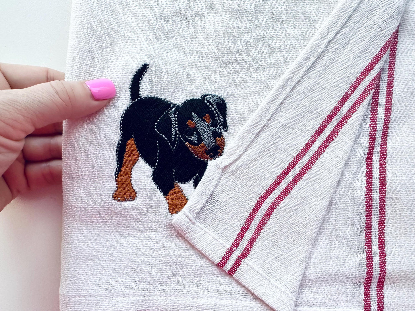 Playing Little Doberman Puppy Dog Mama kitchen dish towel pet animal kids machine embroidery designs ITH