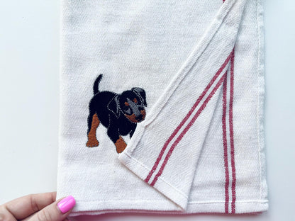 Playing Little Doberman Puppy Dog Mama kitchen dish towel pet animal kids machine embroidery designs ITH