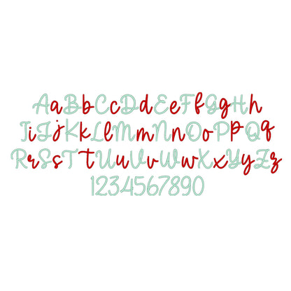 Sweatshirt wedding script handwritten cursive Font satin stitch alphabet machine embroidery designs