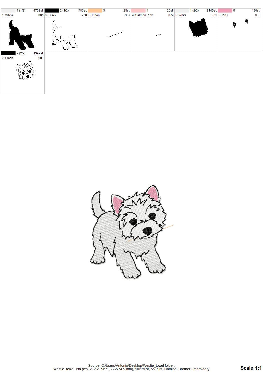 Playing Westie West Highland Terrier Puppy Dog kitchen dish towel animal kids machine embroidery designs ITH