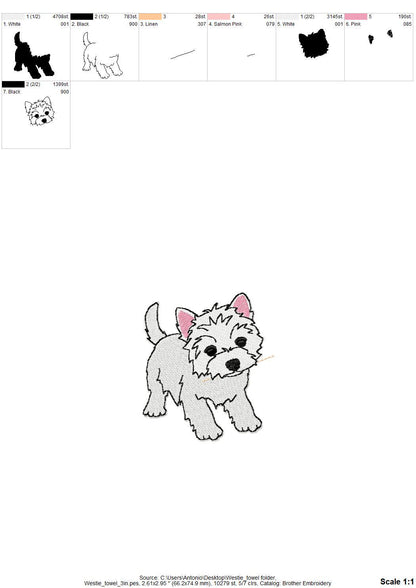 Playing Westie West Highland Terrier Puppy Dog kitchen dish towel animal kids machine embroidery designs ITH