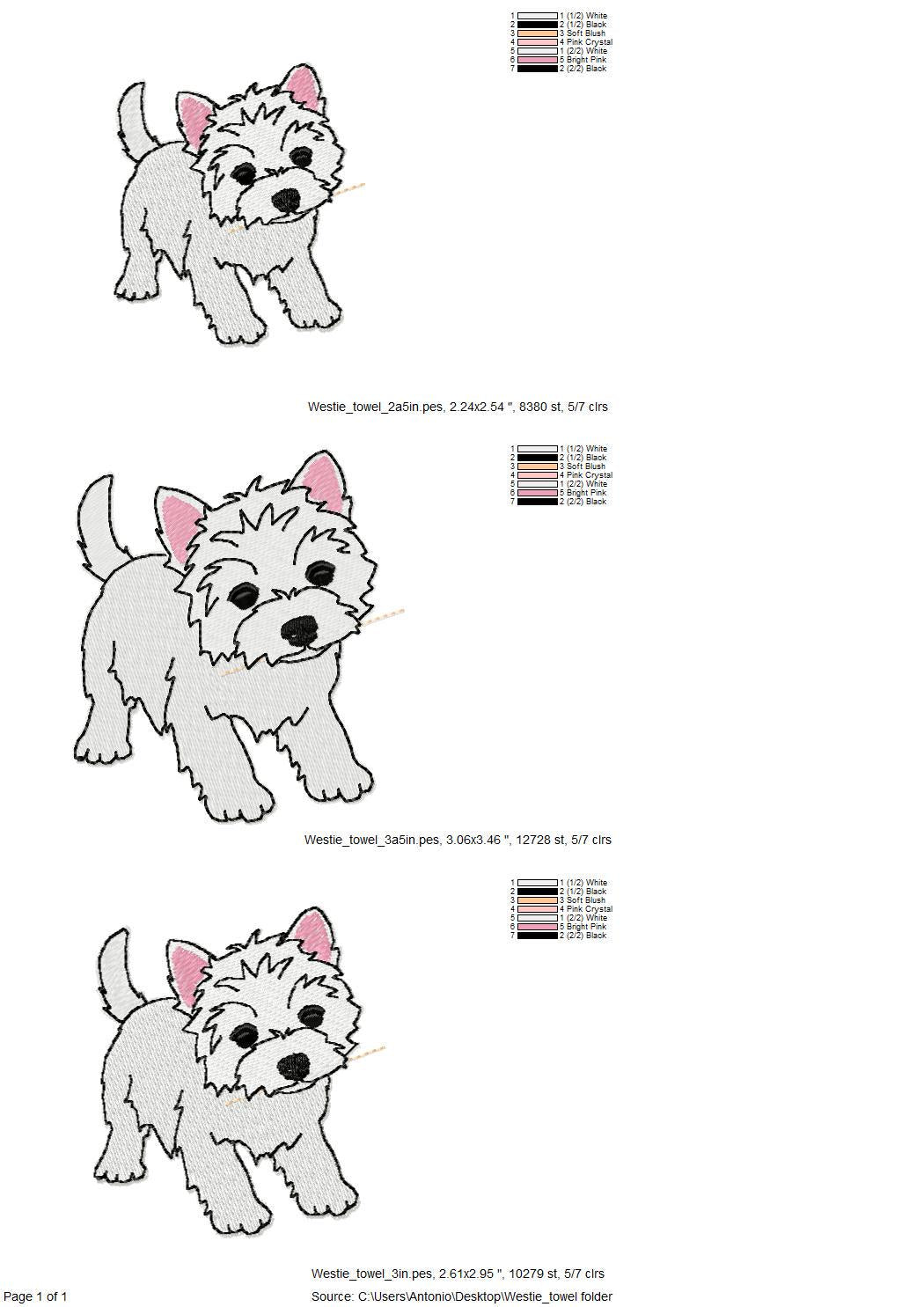 Playing Westie West Highland Terrier Puppy Dog kitchen dish towel animal kids machine embroidery designs ITH