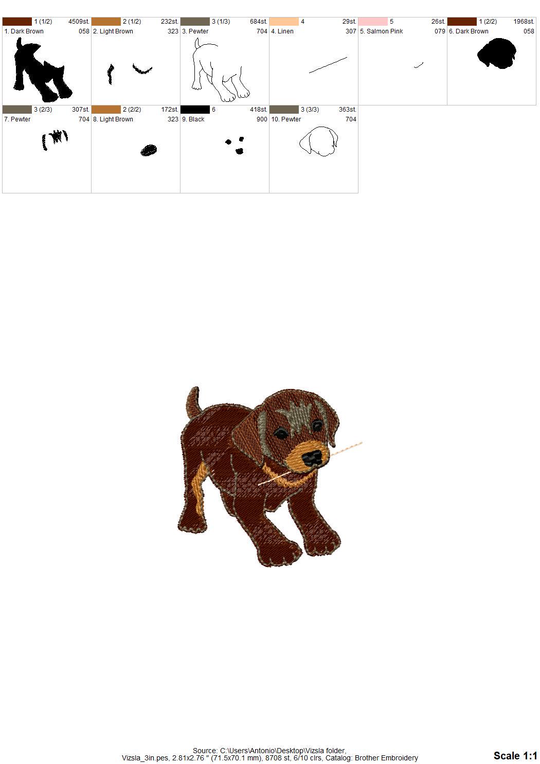 Playing Little Vizsla Puppy Dog Mama kitchen dish towel animal pet kids machine embroidery designs ITH