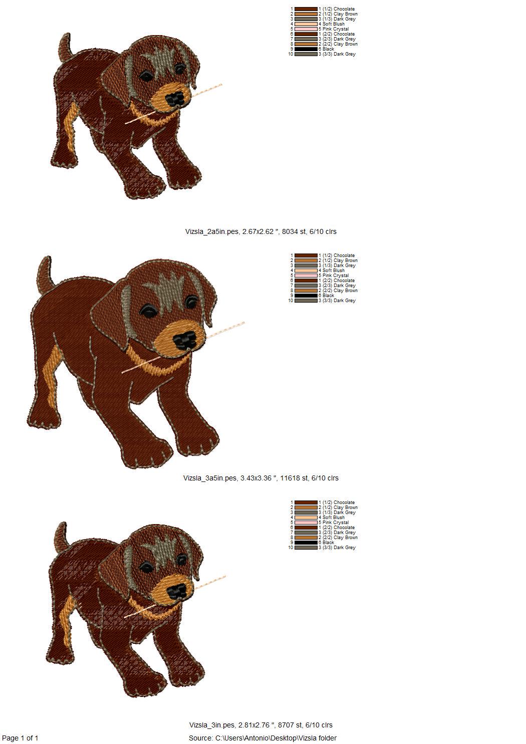 Playing Little Vizsla Puppy Dog Mama kitchen dish towel animal pet kids machine embroidery designs ITH