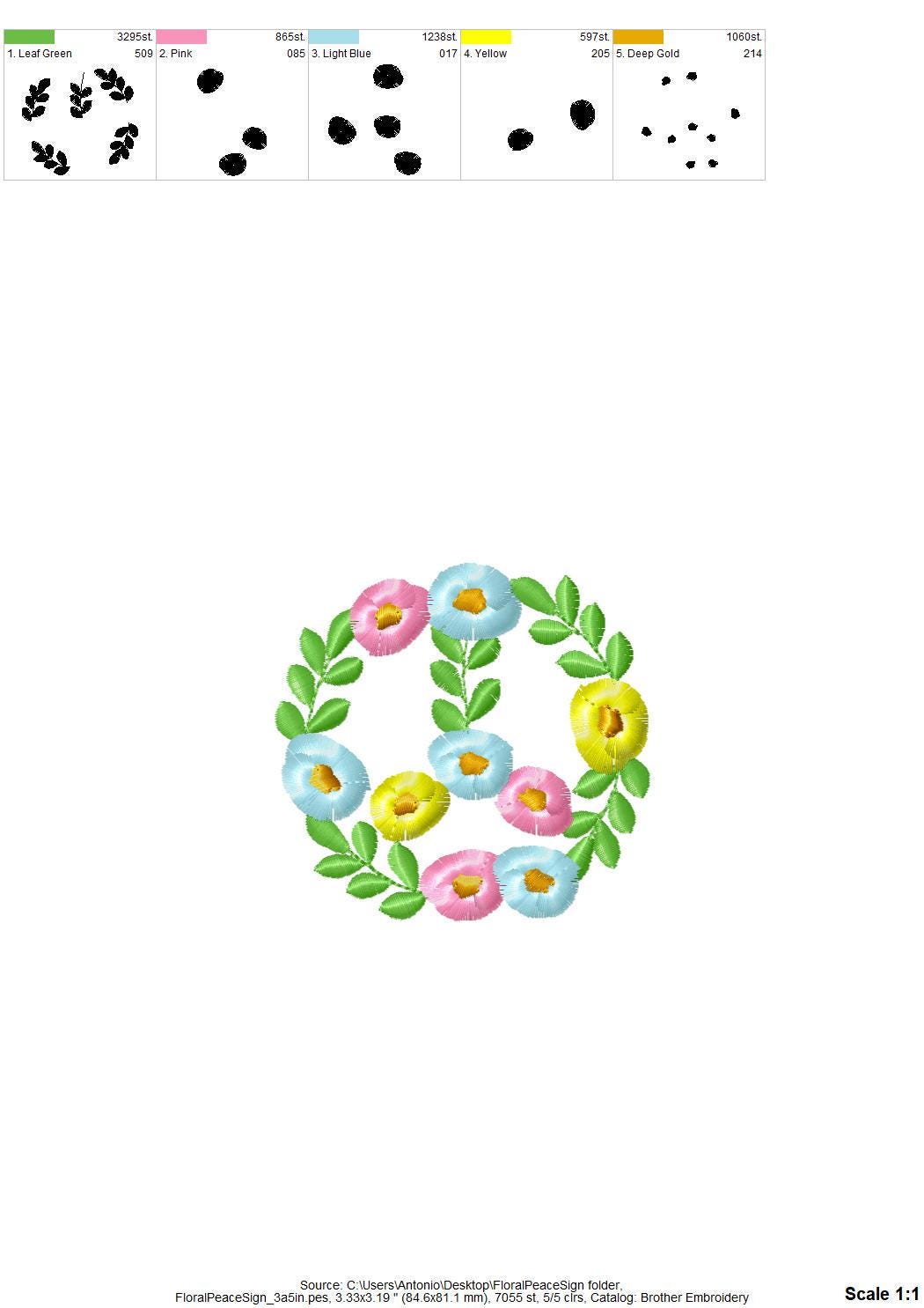 Fringed Floral Peace Sign Leaf and Flower Fluffy Fringe chenille daisy machine embroidery designs