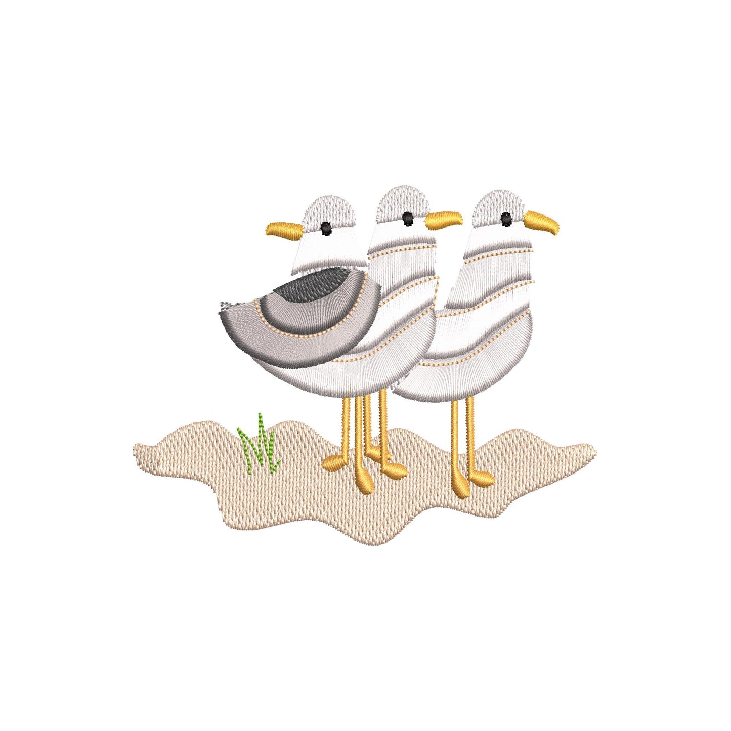 Fringed Fluffy Seagull Flock of 3 bird sea beach summer fringe chenille special WS thread machine embroidery designs