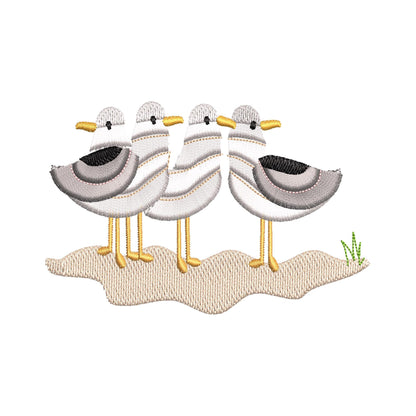 Fringed Fluffy Seagull Flock of 4 bird sea beach summer fringe chenille special WS thread machine embroidery designs