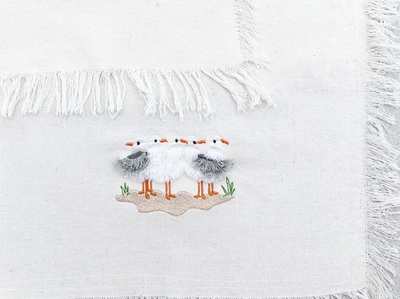 Fringed Fluffy Seagull Flock of 5 bird sea beach summer fringe chenille special WS thread machine embroidery designs sizes for hoop 4x4  5x7