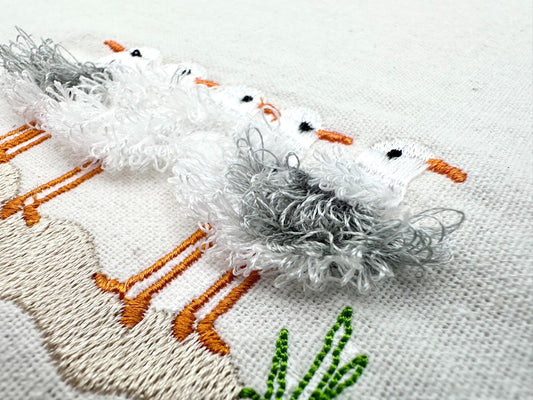 Fringed Fluffy Seagull Flock of 5 bird sea beach summer fringe chenille special WS thread machine embroidery designs sizes for hoop 4x4  5x7