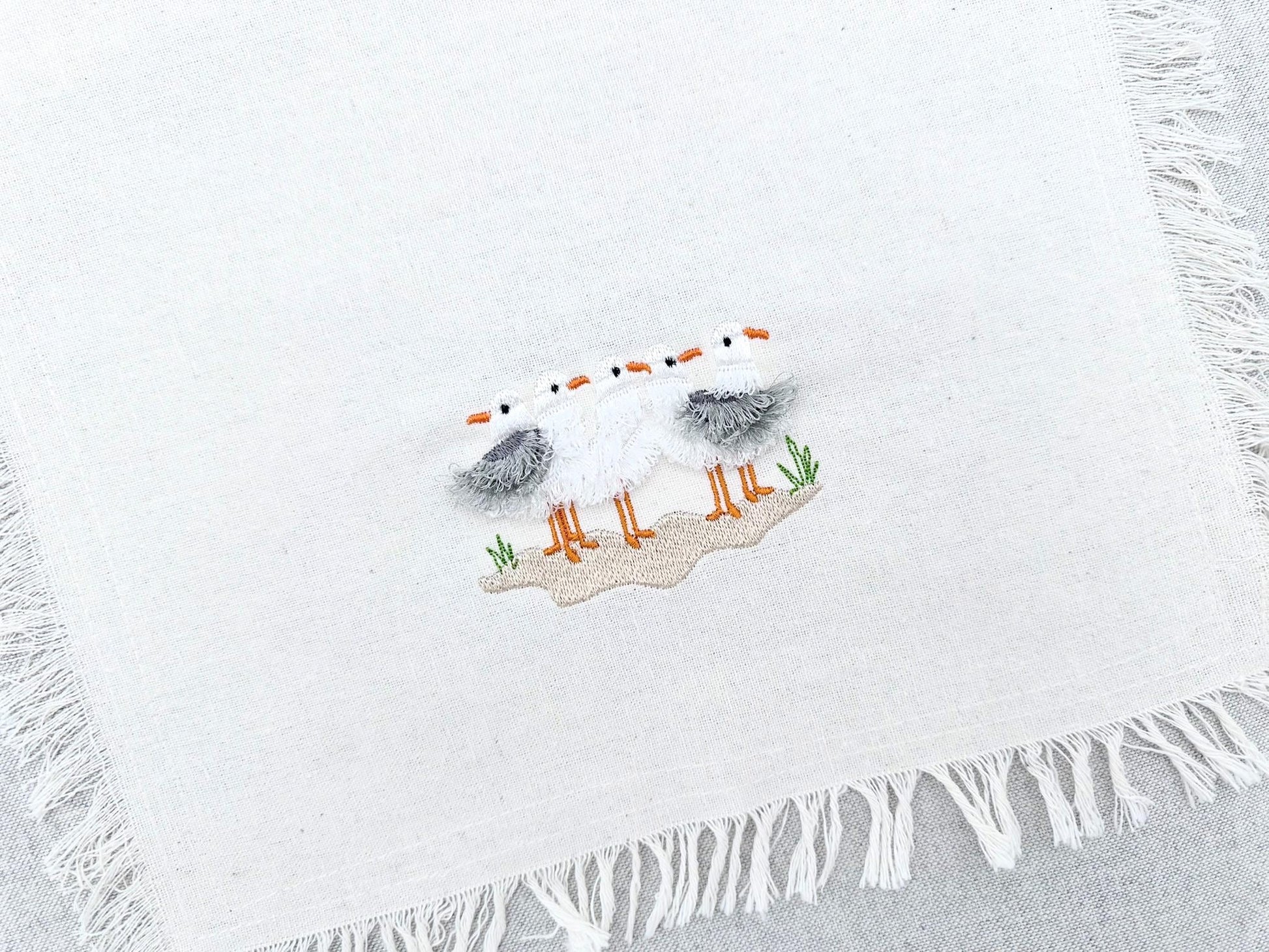Fringed Fluffy Seagull Flock of 5 bird sea beach summer fringe chenille special WS thread machine embroidery designs sizes for hoop 4x4  5x7