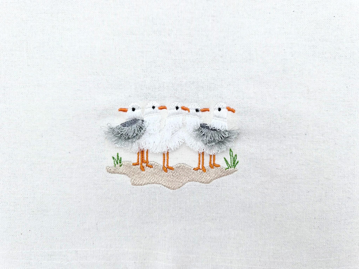 Fringed Fluffy Seagull Flock of 5 bird sea beach summer fringe chenille special WS thread machine embroidery designs sizes for hoop 4x4  5x7