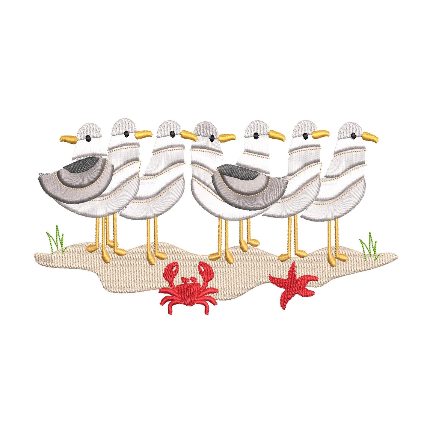 Fringed Fluffy Seagull Flock of 7 bird sea beach summer fringe chenille special WS thread machine embroidery designs