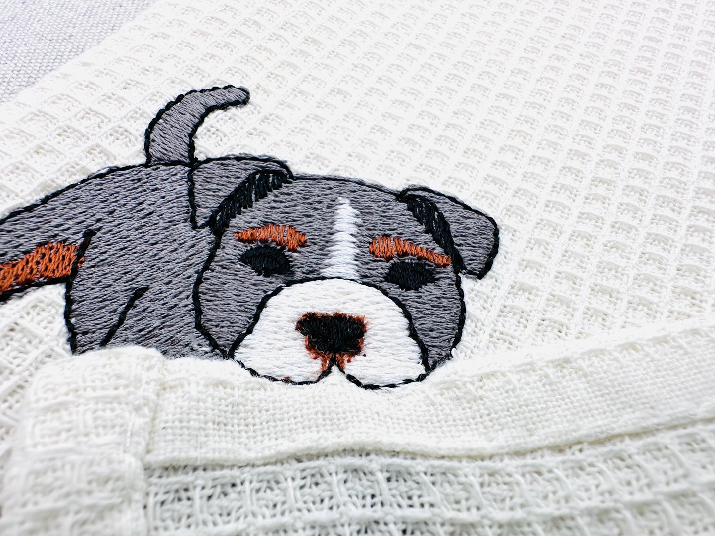 Pocket Bully Playing Mini Bulldog Puppy Dog Mama kitchen dish towel animal kids machine embroidery designs ITH