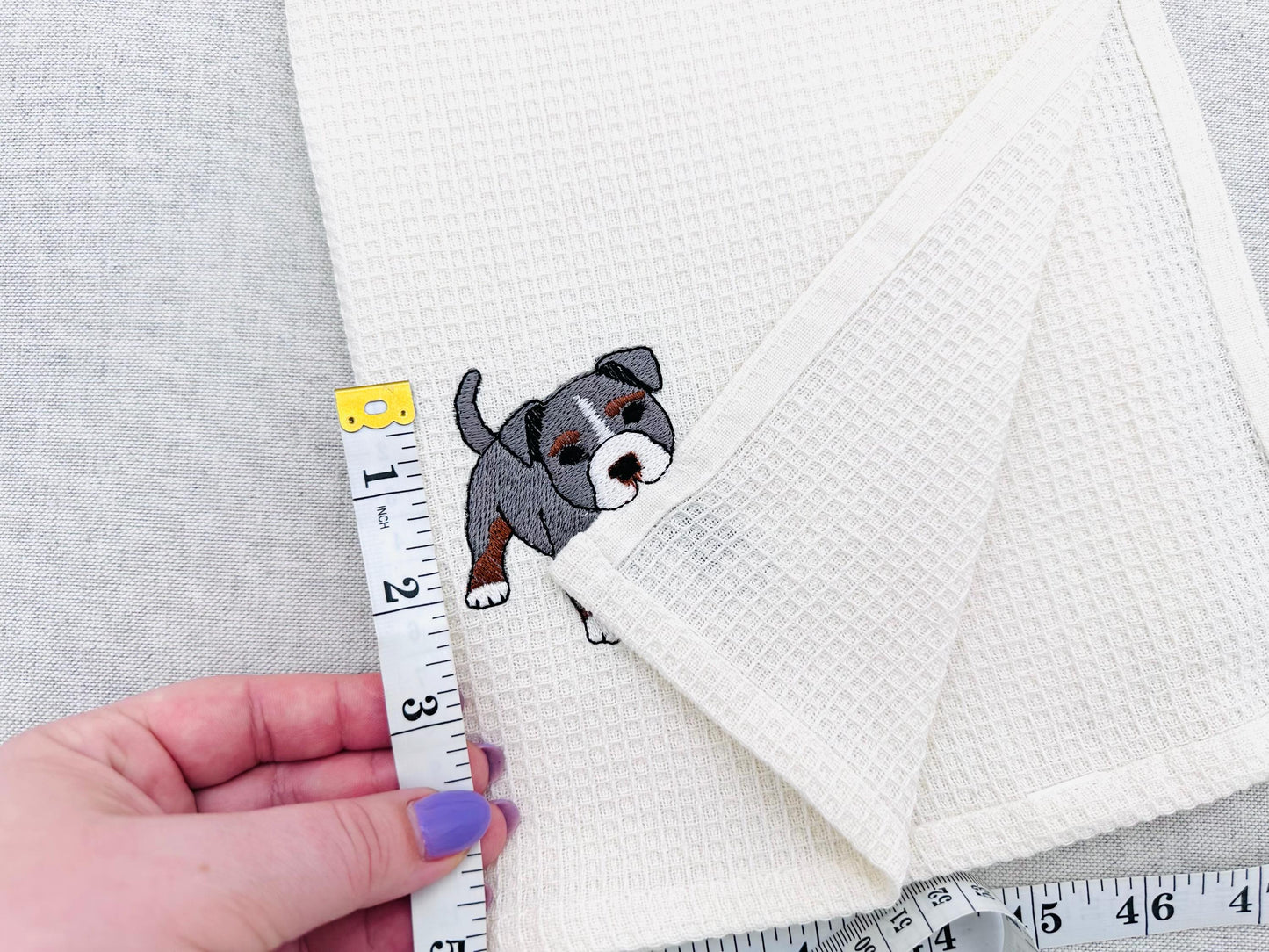 Pocket Bully Playing Mini Bulldog Puppy Dog Mama kitchen dish towel animal kids machine embroidery designs ITH