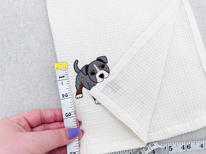 Pocket Bully Playing Mini Bulldog Puppy Dog Mama kitchen dish towel animal kids machine embroidery designs ITH