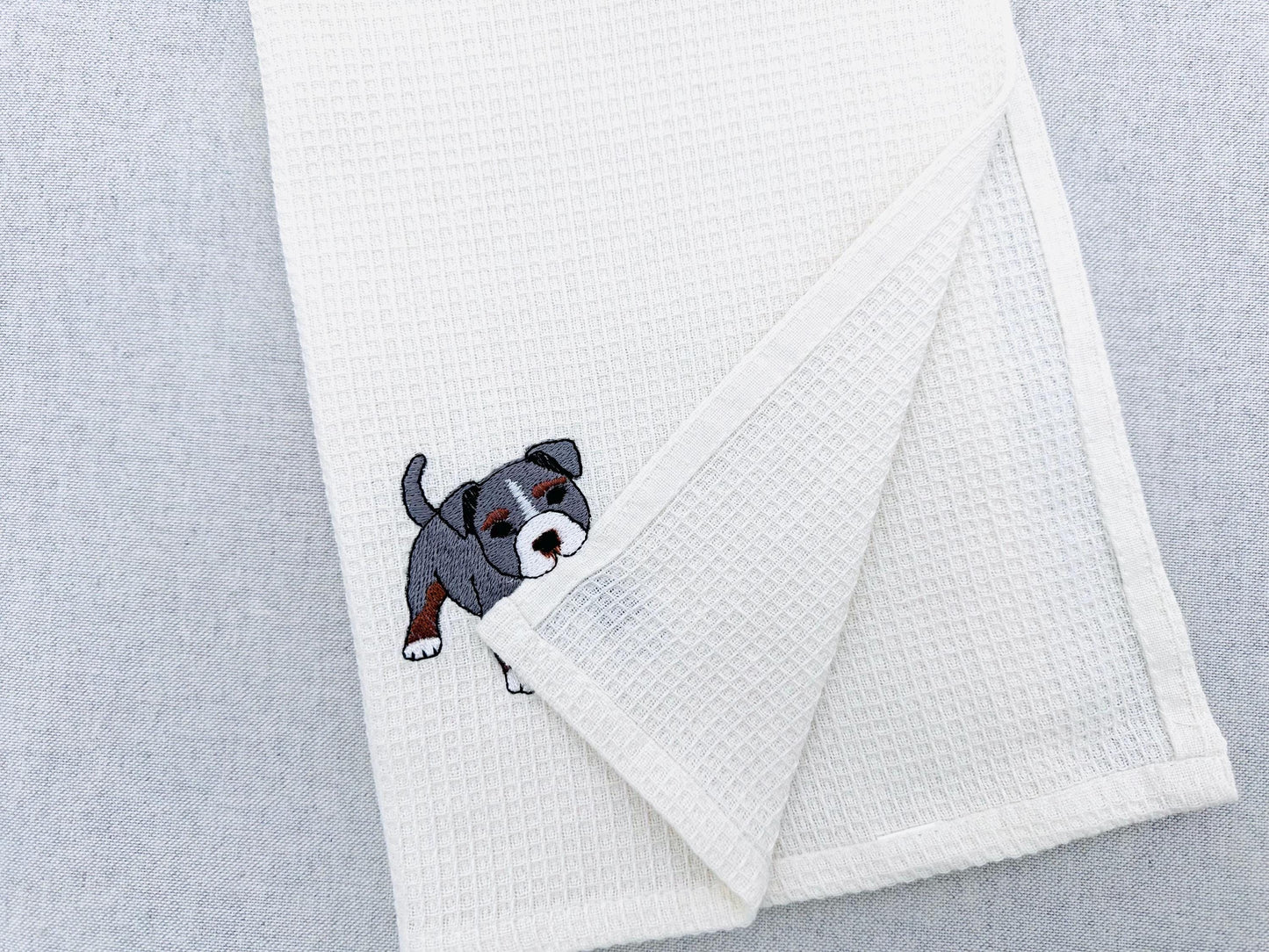 Pocket Bully Playing Mini Bulldog Puppy Dog Mama kitchen dish towel animal kids machine embroidery designs ITH