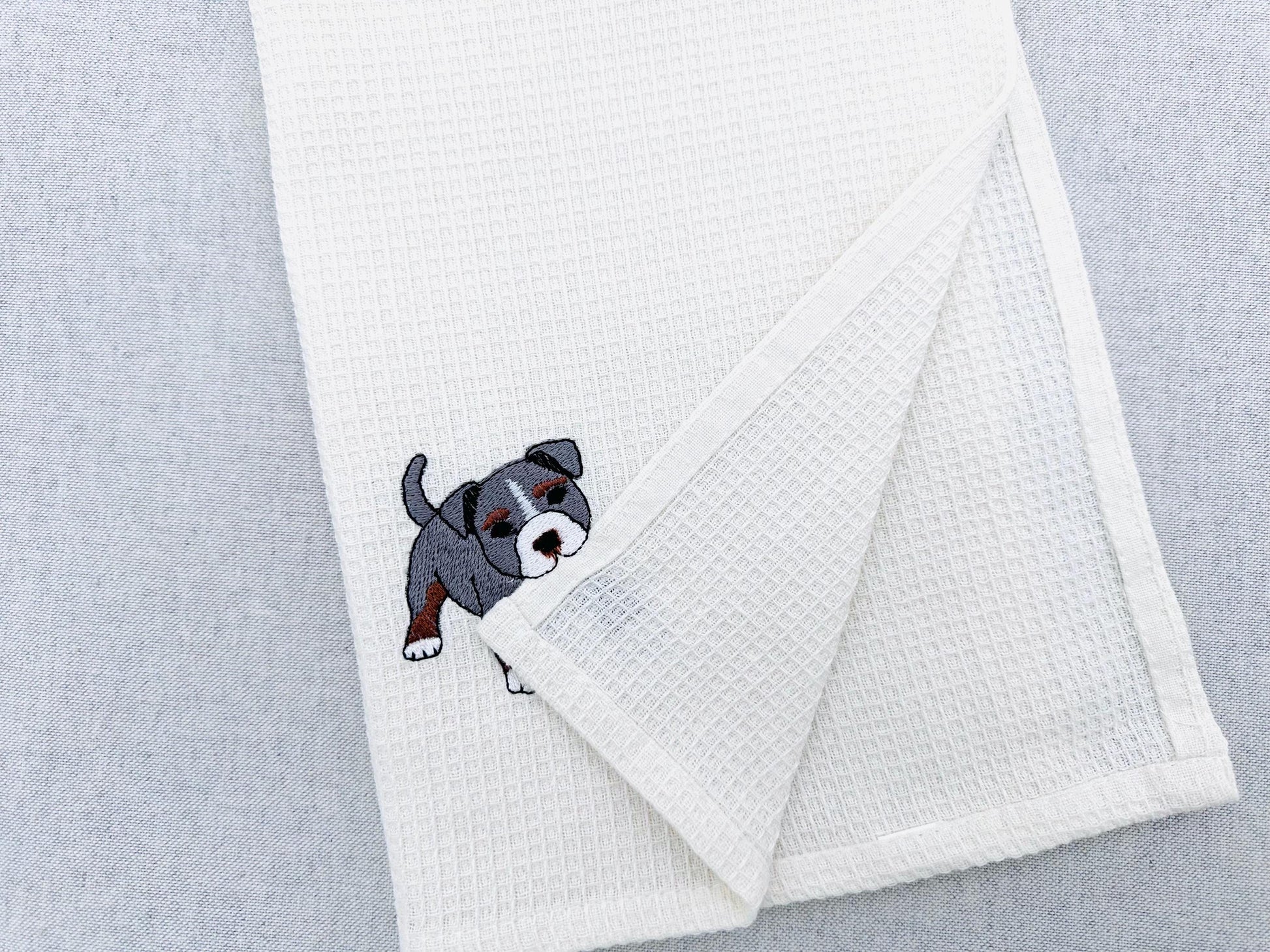 Pocket Bully Playing Mini Bulldog Puppy Dog Mama kitchen dish towel animal kids machine embroidery designs ITH