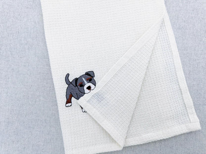 Pocket Bully Playing Mini Bulldog Puppy Dog Mama kitchen dish towel animal kids machine embroidery designs ITH