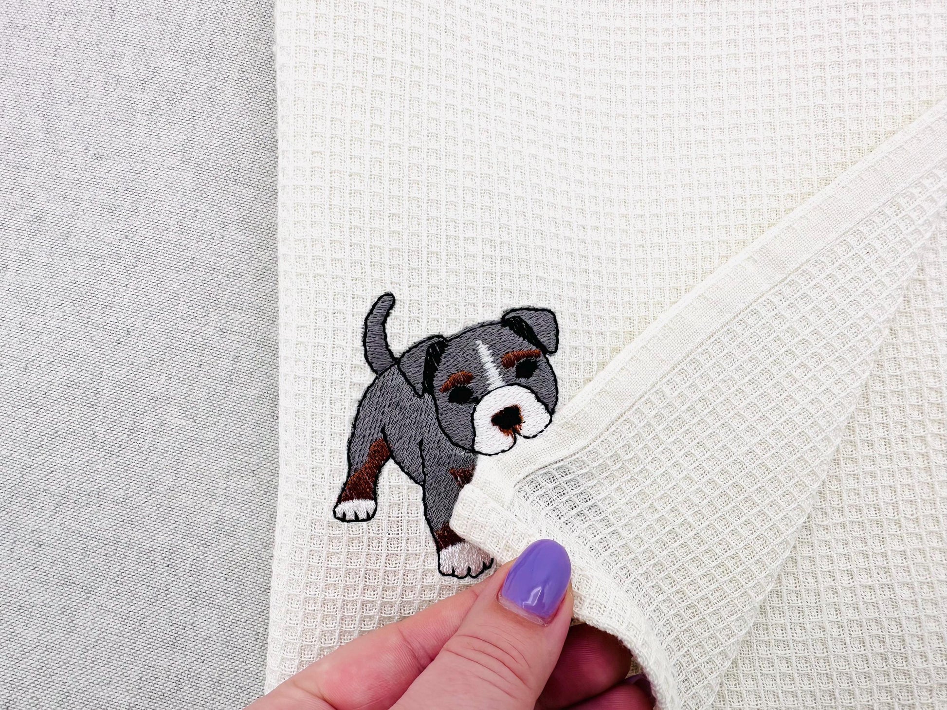 Pocket Bully Playing Mini Bulldog Puppy Dog Mama kitchen dish towel animal kids machine embroidery designs ITH