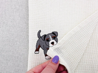Pocket Bully Playing Mini Bulldog Puppy Dog Mama kitchen dish towel animal kids machine embroidery designs ITH