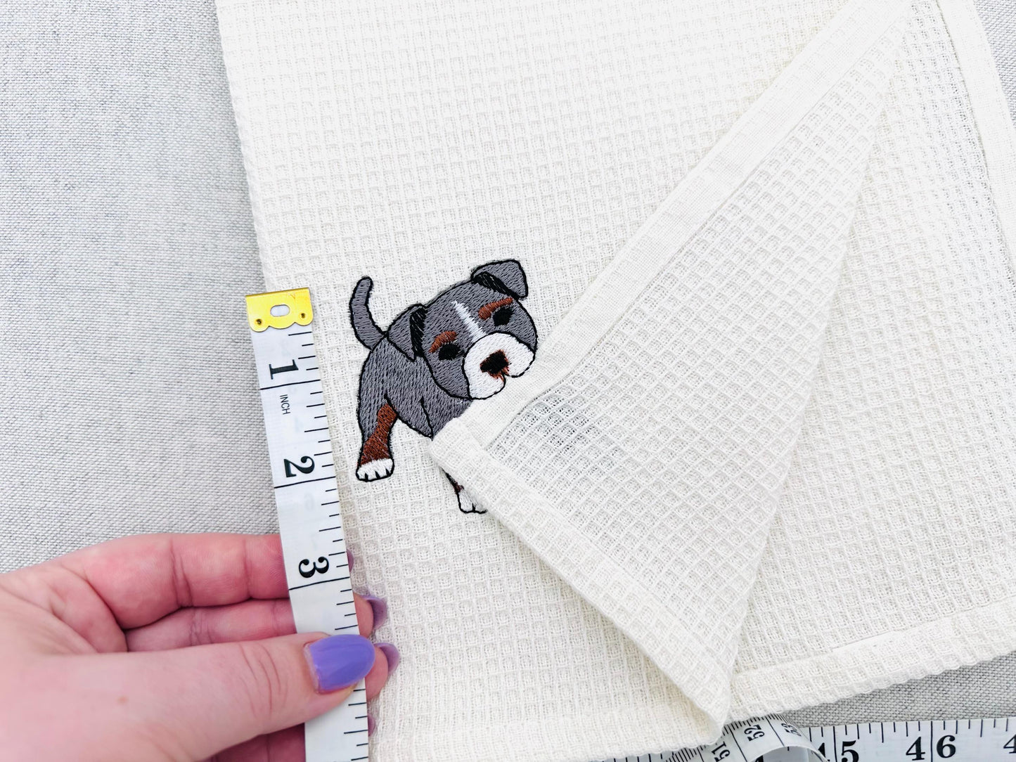 Pocket Bully Playing Mini Bulldog Puppy Dog Mama kitchen dish towel animal kids machine embroidery designs ITH