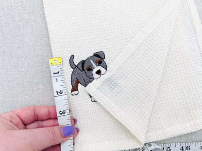 Pocket Bully Playing Mini Bulldog Puppy Dog Mama kitchen dish towel animal kids machine embroidery designs ITH
