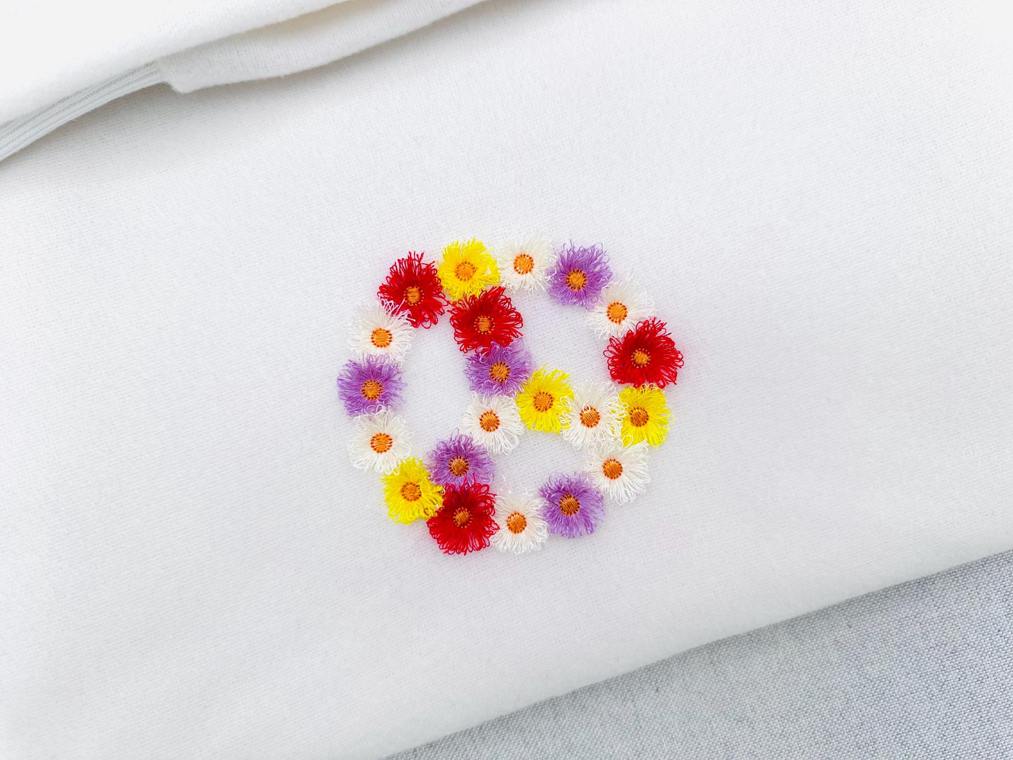 Fringed Floral Piece Sign Fluffy Fringe chenille daisy flower machine embroidery designs