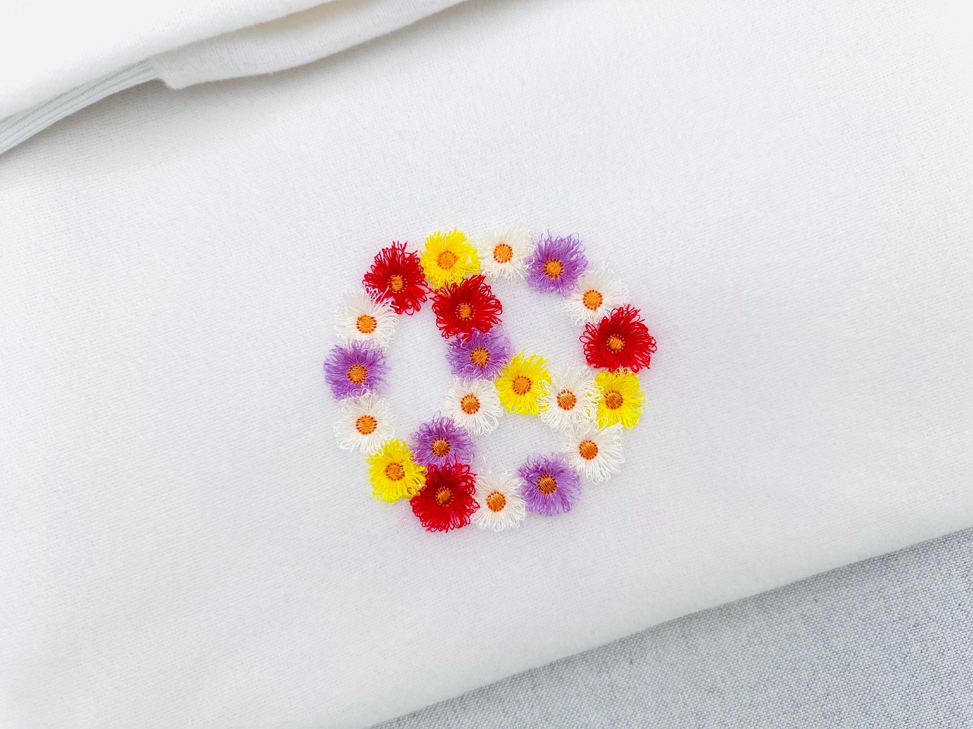 Fringed Floral Piece Sign Fluffy Fringe chenille daisy flower machine embroidery designs