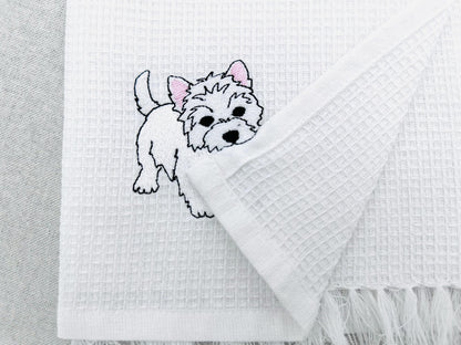 Playing Westie West Highland Terrier Puppy Dog kitchen dish towel animal kids machine embroidery designs ITH