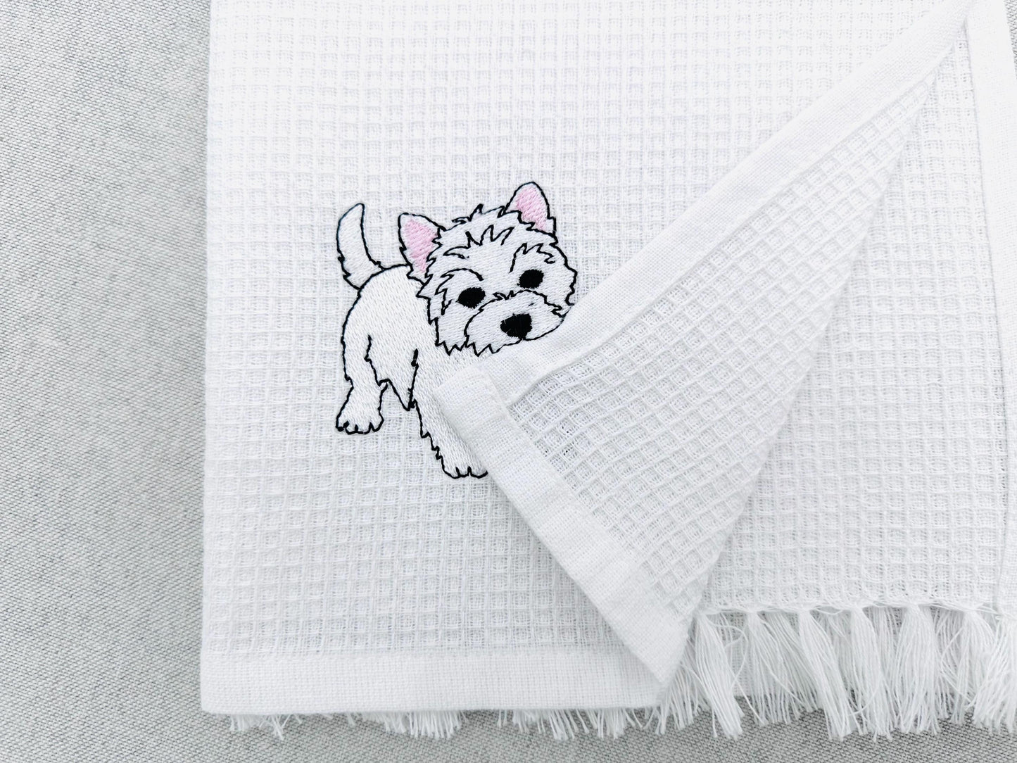 Playing Westie West Highland Terrier Puppy Dog kitchen dish towel animal kids machine embroidery designs ITH