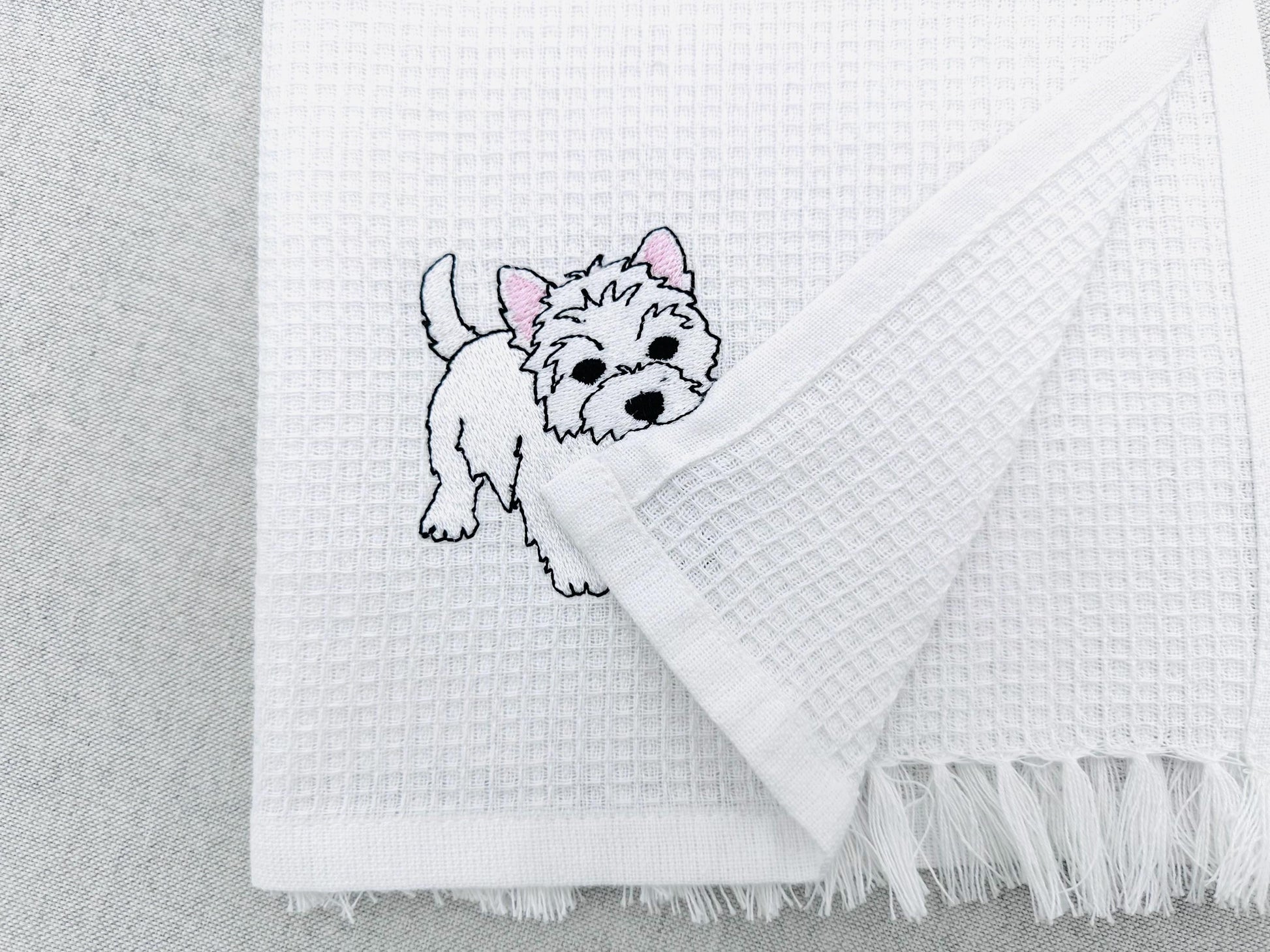 Playing Westie West Highland Terrier Puppy Dog kitchen dish towel animal kids machine embroidery designs ITH