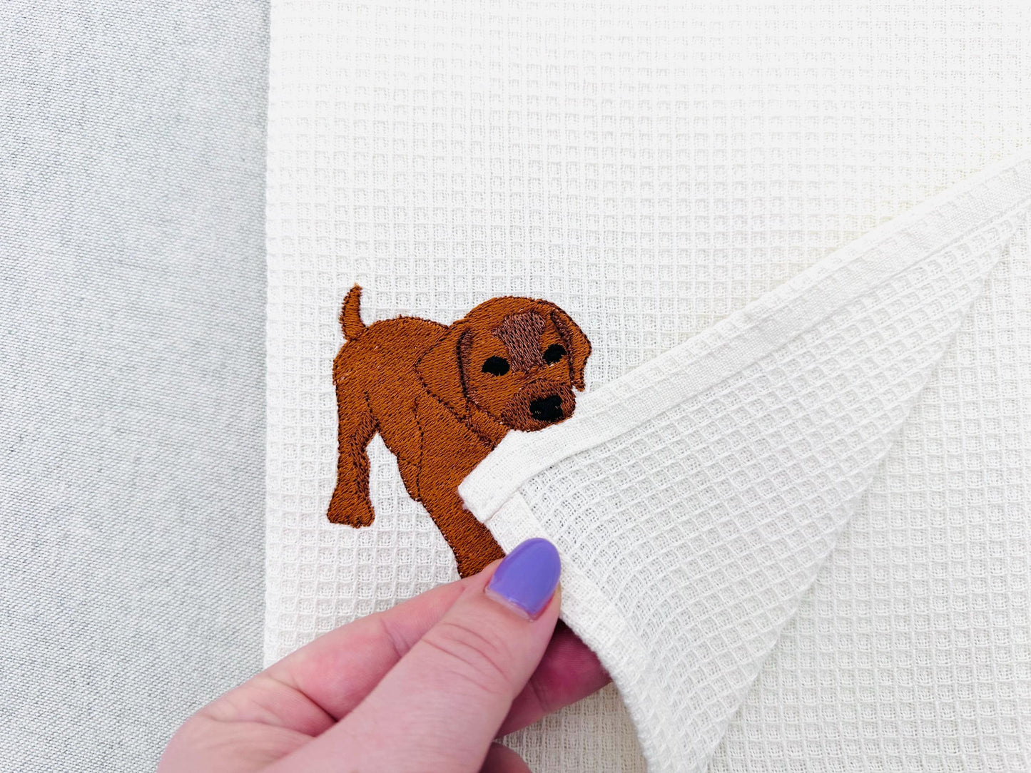 Playing Little Vizsla Puppy Dog Mama kitchen dish towel animal pet kids machine embroidery designs ITH