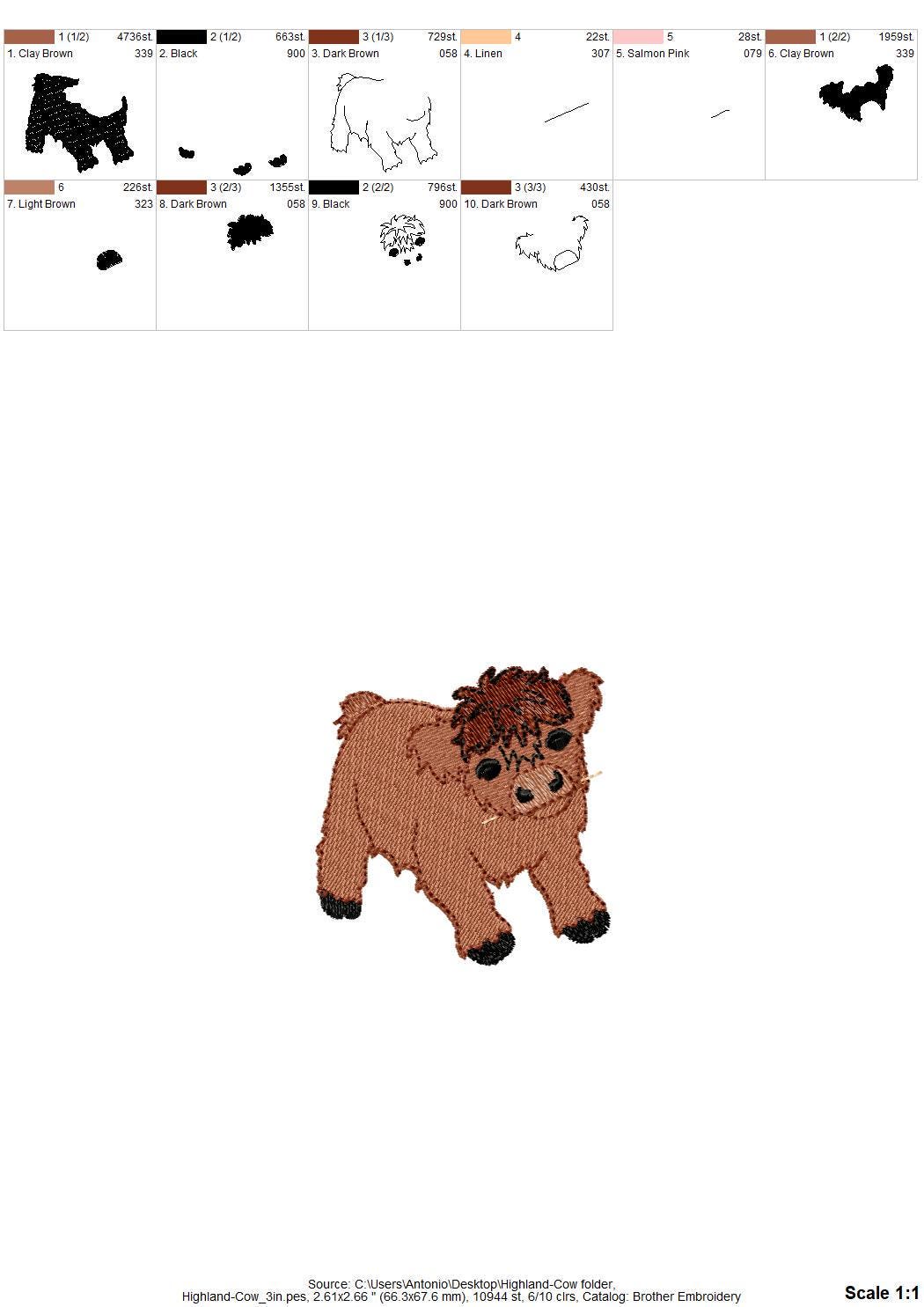 Cute Playing Little Highland Bull Calf baby Cow kitchen dish towel Farm animal machine embroidery designs ITH