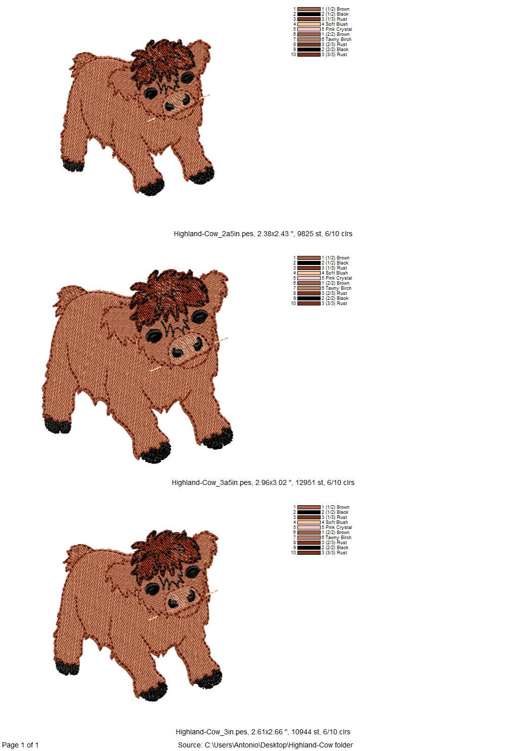 Cute Playing Little Highland Bull Calf baby Cow kitchen dish towel Farm animal machine embroidery designs ITH