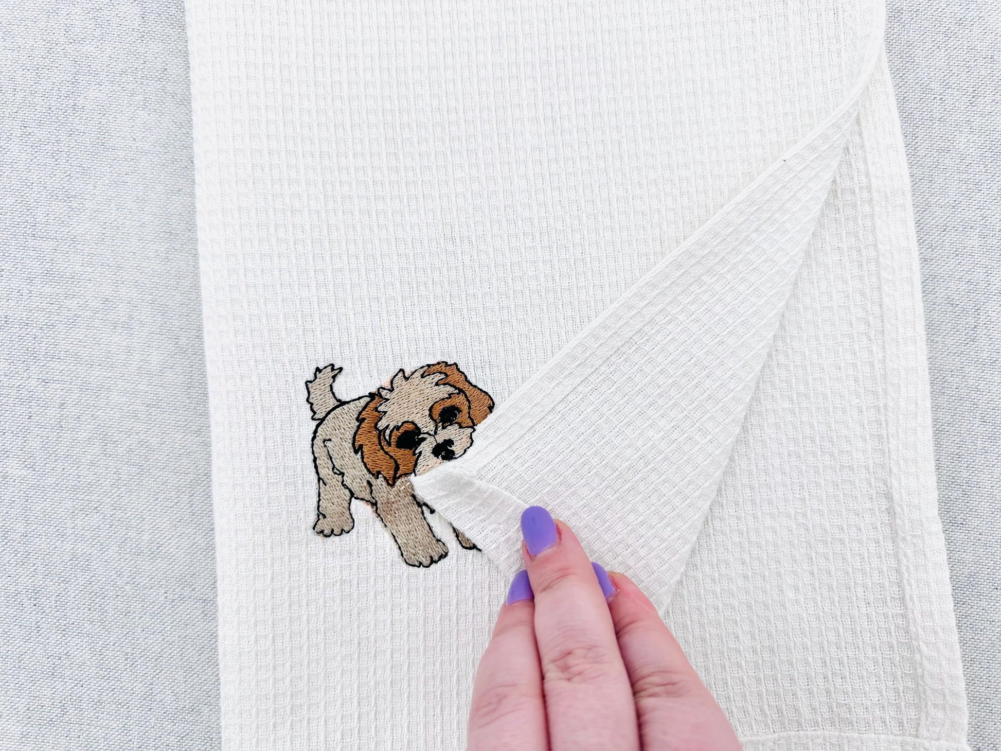 Playing Cavachon Puppy Dog Mama kitchen dish towel pet animal kids machine embroidery designs ITH