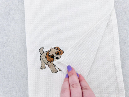 Playing Cavachon Puppy Dog Mama kitchen dish towel pet animal kids machine embroidery designs ITH