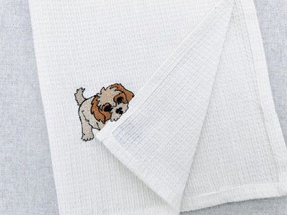 Playing Cavachon Puppy Dog Mama kitchen dish towel pet animal kids machine embroidery designs ITH