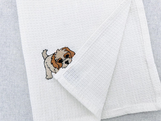 Playing Cavachon Puppy Dog Mama kitchen dish towel pet animal kids machine embroidery designs ITH