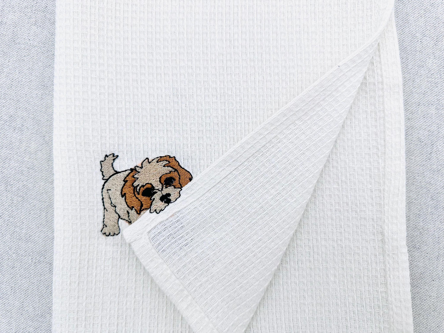 Playing Cavachon Puppy Dog Mama kitchen dish towel pet animal kids machine embroidery designs ITH