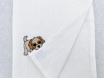 Playing Cavachon Puppy Dog Mama kitchen dish towel pet animal kids machine embroidery designs ITH