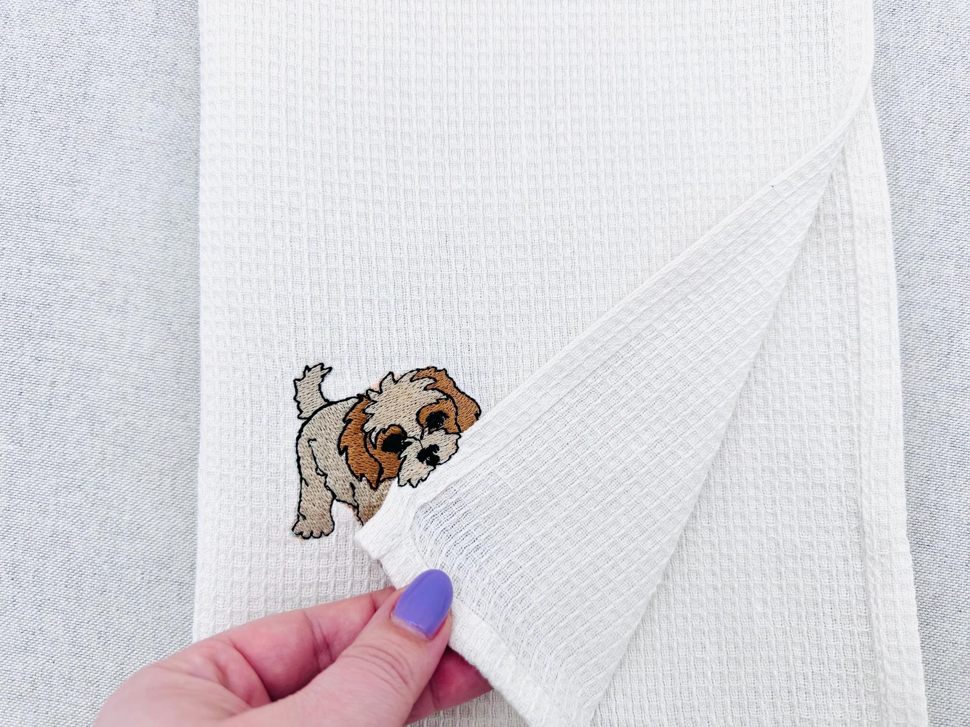 Playing Cavachon Puppy Dog Mama kitchen dish towel pet animal kids machine embroidery designs ITH