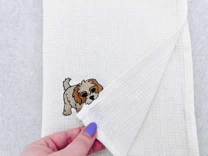 Playing Cavachon Puppy Dog Mama kitchen dish towel pet animal kids machine embroidery designs ITH