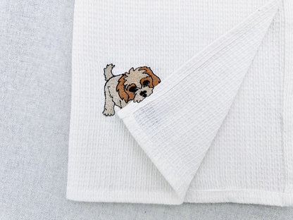 Playing Cavachon Puppy Dog Mama kitchen dish towel pet animal kids machine embroidery designs ITH