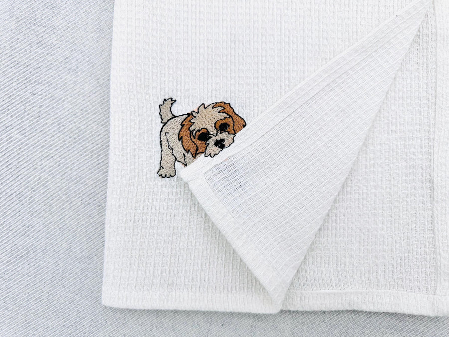 Playing Cavachon Puppy Dog Mama kitchen dish towel pet animal kids machine embroidery designs ITH