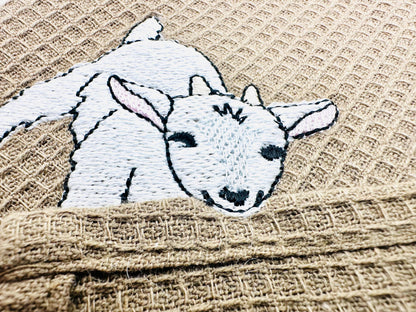 Cute Playing Little Baby Goat kitchen dish towel Farm animal kids machine embroidery designs ITH
