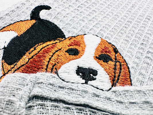 Cute playing Basset Hound Puppy Dog Mama kitchen dish towel pet animal kids machine embroidery designs ITH