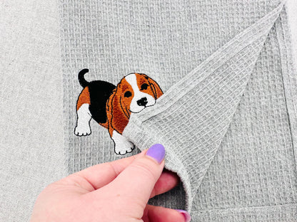 Cute playing Basset Hound Puppy Dog Mama kitchen dish towel pet animal kids machine embroidery designs ITH