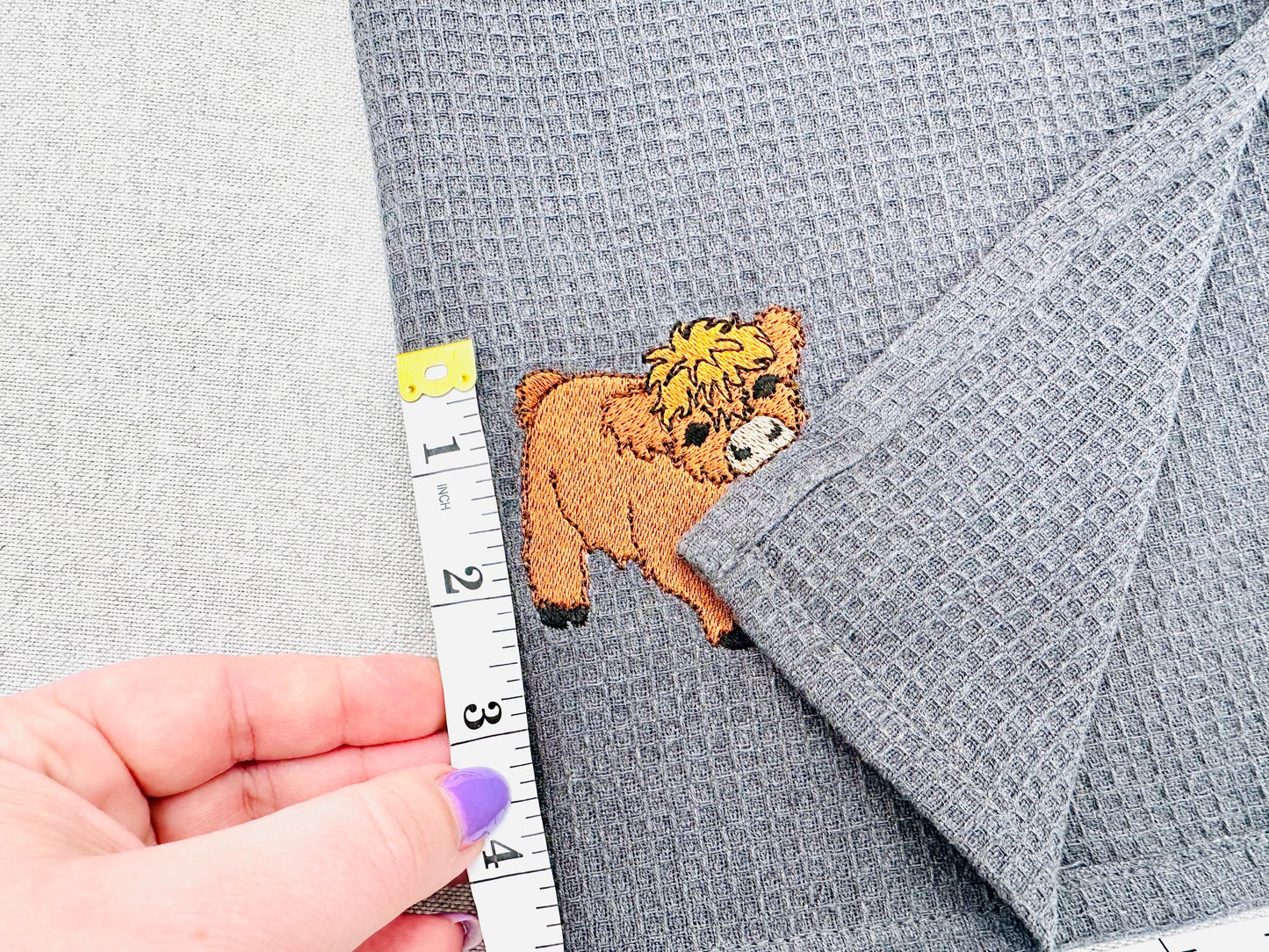 Cute Playing Little Highland Bull Calf baby Cow kitchen dish towel Farm animal machine embroidery designs ITH