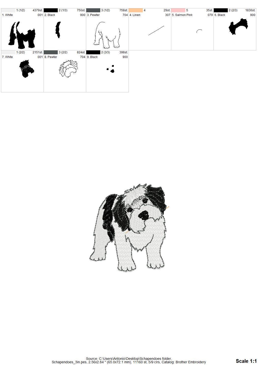 Playing Schapendoes Dutch Sheepdog Puppy Dog kitchen dish towel pet animal machine embroidery designs ITH