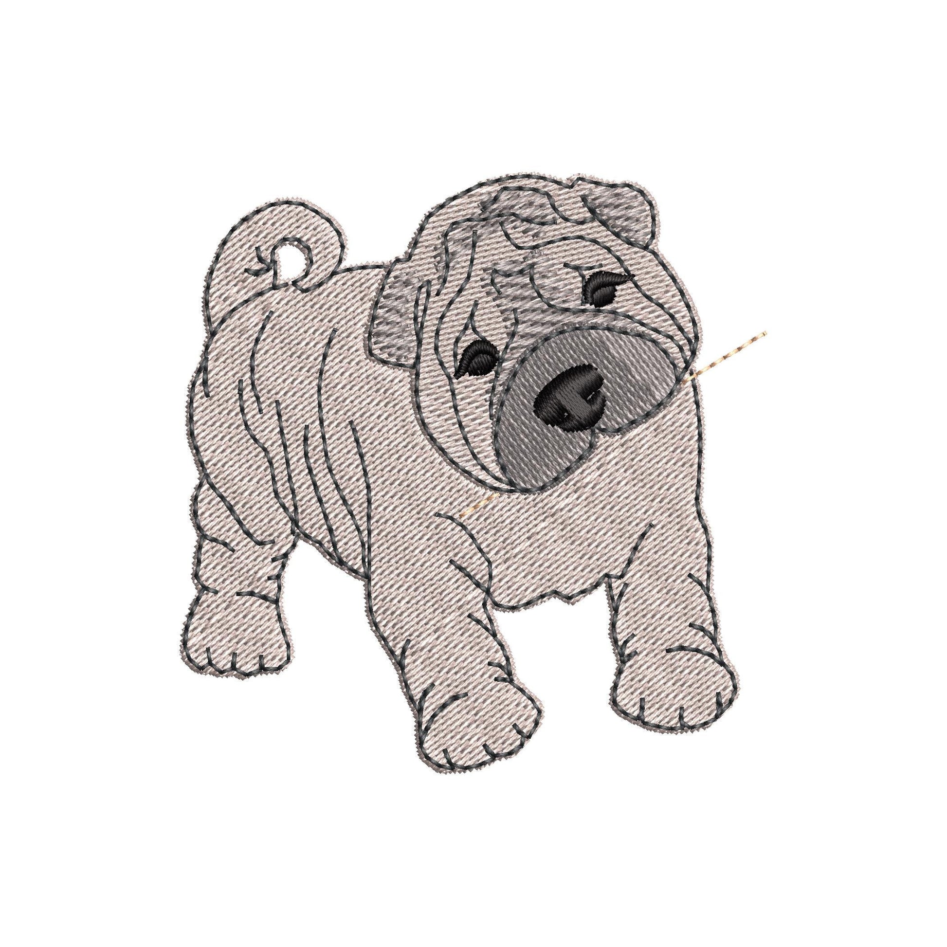 Playing Shar Pei Puppy Dog Mama kitchen dish towel pet animal Thief kids machine embroidery designs ITH